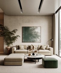 Close-up Details of a Luxurious Couch in a Modern Living Room with nature accents