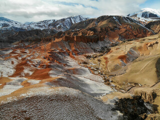 Konorchek Canyons Kyrgystan. Winter. Aerial drone view. Flying over. High quality photo