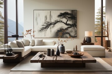 Modern, spacious living room highlighted by elegant upholstery and tasteful decor, captured in vivid details.