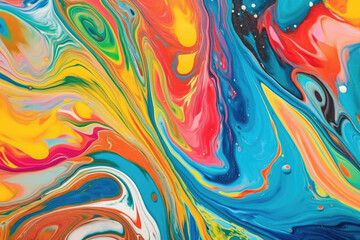 Mixture of colorful acrylic paints. Liquid marble texture. Fluid art. AI-generated image