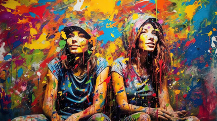 Fototapeta na wymiar Graffiti art colorful people - AI generated