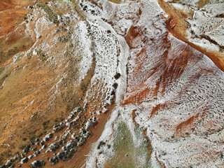 Konorchek Canyons Kyrgystan. Winter. Aerial drone view. Flying over. High quality photo