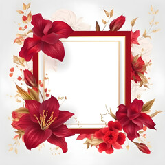 Lily red invitation card frame,Generative Ai illustration,frame, flower