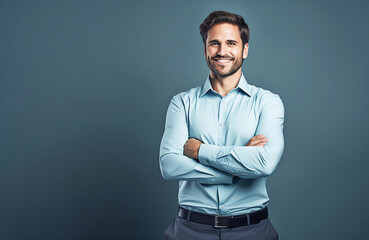 Fototapeta premium Happy business man in shirt with crossed arms