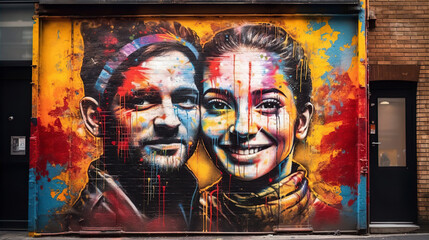 Obraz premium Graffiti art colorful people - AI generated