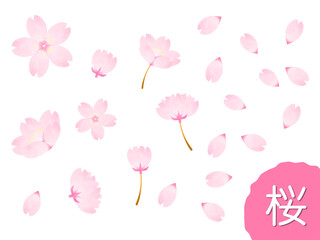 ふんわりとした水彩風桜のパーツセット