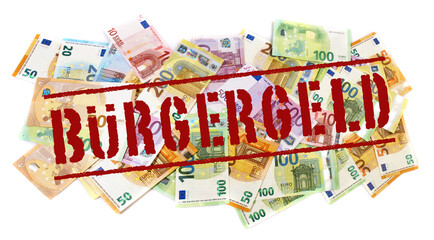 Bürgergeld; Euro Geldscheine - Panorama Freigestellt