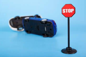 car crash and traffic sign, road safety, drive responsibly, avoid accidents