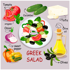 Greek salad recipe cucumber pepper olive oil tofu tomato olives