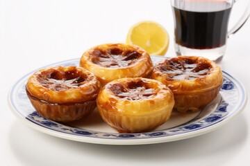 a plate full of pasteis de nata on a white background, created by Generative AI
