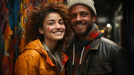 Couple smiling colorful happiness - AI generated