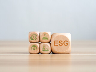 ESG concept of environmental, social and governance.words ESG on a woodblock It is an idea for sustainable organizational development