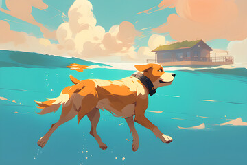 A dog swimming in the sea. Generative AI