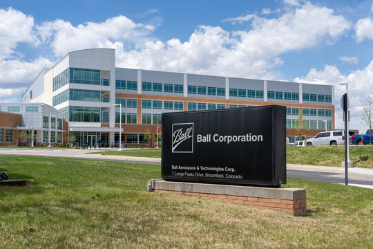Ball Corporation office in Broomfield, Colorado, USA - May 17, 2023. Ball Corporation specializes in manufacturing and marketing metal and plastic packages. 