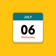 wednesday 06 july icon with yellow background, calender icon