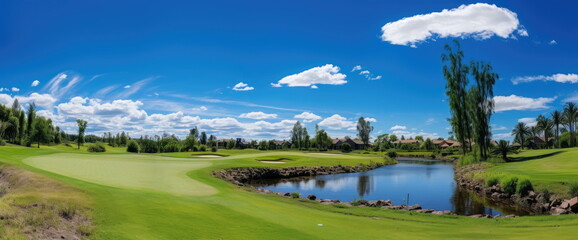 A day at a resort golf course, nice weather, beautiful course layout. Hand edited Generative AI.
