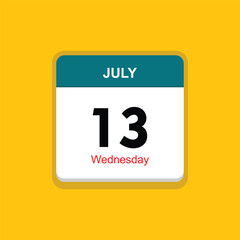wednesday 13 july icon with yellow background, calender icon