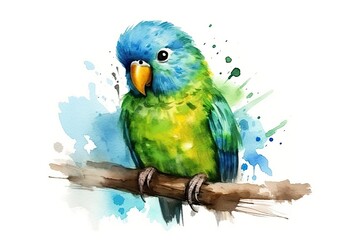 Cute parrot on white background. Generative AI