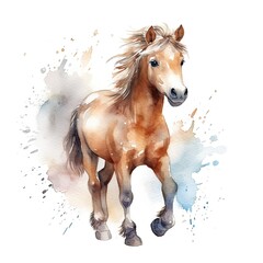 Cute young horse on a white background. Generative AI
