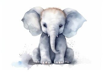 Young gray elephant on a white background. Generative AI