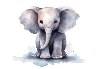 Young gray elephant on a white background