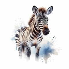 Fototapeta na wymiar Cute young zebra on a white background. Generative AI