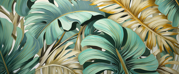 foliage gold creative pattern leaf design background tropical texture nature jungle. Generative AI.