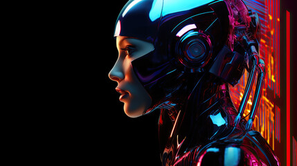 Robot - People. Futuristic female robot with artificial intelligence. AI generated