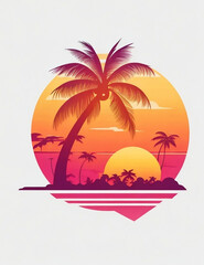 Fototapeta na wymiar Hawaiian Sunset with palm trees, Generative AI
