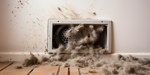 Dirty air vent in the wall with dust in the house.