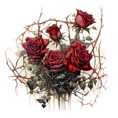 watercolour style arrangement of_dried out red roses