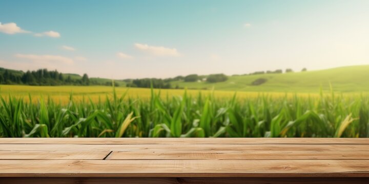 A field of sweet corn for agriculture under a clear sky.
