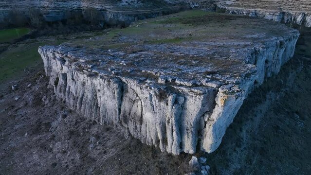 Landscape in Fuenteodra. Aerial view from a drone of the Yeguamea area. World geological heritage UNESCO. Las Loras Geopark. P&aacute;ramos region. Burgos. Castile and Leon. Spain. Europe