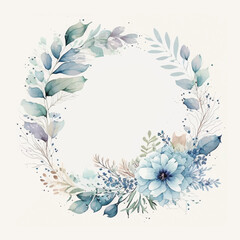 Fototapeta premium vector blue flowers circle frame watercolor paint
