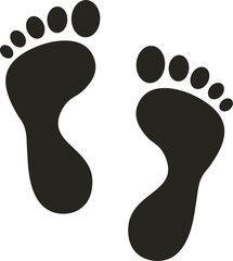 Isolated illustration of black pictogram footprint, foot print, trace bare feet on ground, step, steps, for nature, adventure, sports graphic template