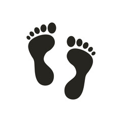 Isolated illustration of black pictogram footprint, foot print, trace bare feet on ground, step, steps, for nature, adventure, sports graphic template