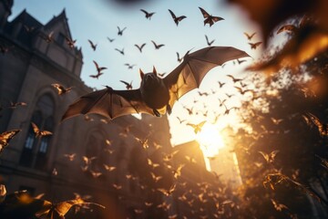 Fairy bat. Halloween concept. Background with selective focus and copy space - obrazy, fototapety, plakaty