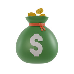 Bag with money business 3d icon render.