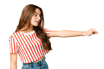 Teenager girl over isolated chroma key background giving a thumbs up gesture