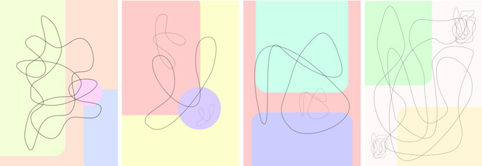 Simple art design. Pastel colors, simple shapes and lines. Set of flat vector illustrations. Posters, covers, prints, wallpapers or banners. Art design and vectorized illustrations on the background.