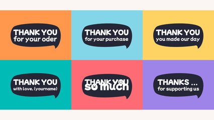 Set of Thank you message speech bubble. Vector quotes concept for card, banner, poster, graphic template. 