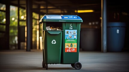 A recycling bin showcasing a clear sorting label on the lid. Generative AI