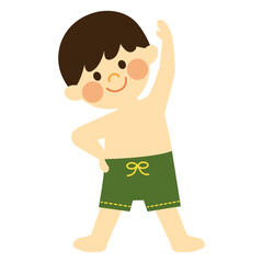水着で体操する男の子