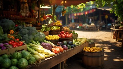 Fototapeta na wymiar A farmer's market stall filled with locally sourced fruits and vegetables. Generative AI