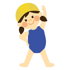 水着で体操する女の子