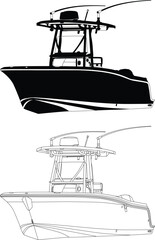 Boat vector fishing boat one color and line art 