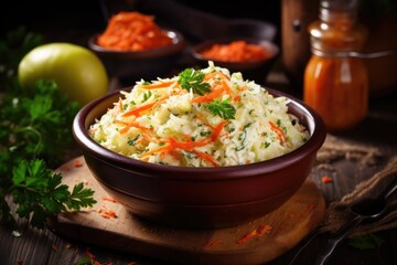 The cabbage is chopped and prepared to serve as a salad along with other healthy vegetables.