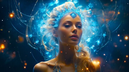 The Starseed Portrait Collection : Pleiadian .Spiritual Awakening Soul Calling Galactic Council Concept. New Age Consciousness Enlightenment.