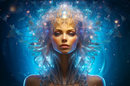 The Starseed Portrait Collection : Pleiadian .Spiritual Awakening Soul Calling Galactic Council Concept. New Age Consciousness Enlightenment.