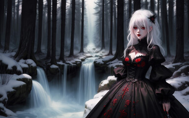 Fototapeta premium Portrait of a beautiful girl with a gothic style. Beautiful women portrait with dark background